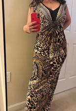 Catherines Womens 3X Plus Maxi Long Dress Leopard Animal Print V-Neck Sleeveless