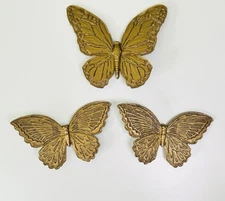 Syroco & Homco Gold Butterfly 1972 Wall Hanging Plaques Set Of 3 Vintage