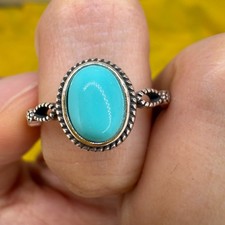 925 Sterling Silver Ring Oval Turquoise 8x6mm Natural Blue Gemstone Jewelry Cute
