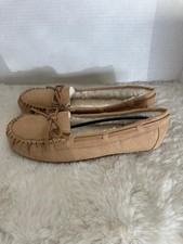Calistoga Moccasin Slippers Women 9 Tan Suede Fur Lined Comfy Loungewear Cozy
