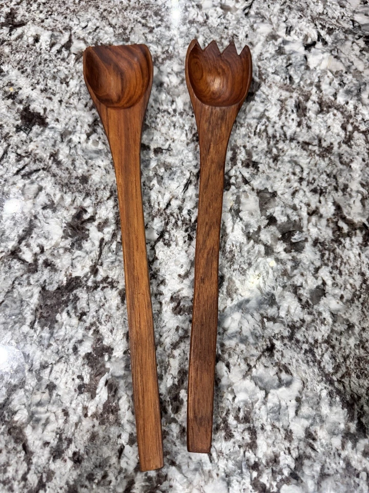 复古优质木柚木沙拉碗套装 11 件套泰国制造 — 第 3/4 张图片