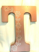 Letter T wall plaque floral vine bling accent 9"Tall X 7" W slight distress