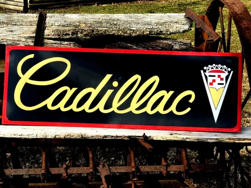 V36”Vintage Hand Painted Antique Vintage Old Style Cadillac Service Station Sign