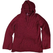 Gitanos Red Boho Style V-neck Hoodie Pullover Sweater Large