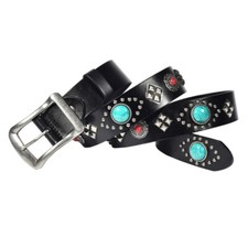 Real Leather Waist Belt Heavy Metal Stone Rivet Studded Unisex Punk Waistband