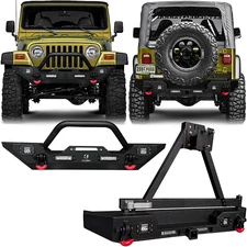 Vijay Front/Rear Bumper W/LED Lights&Tire Carrier For 1997-2006 Jeep Wrangler TJ