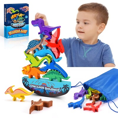 Dinosaur Toys for Kids 3-5: Wooden Stacking Montessori Toys for