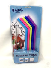 5 Reusable Big Smoothie Straws 9 3/4  Reusable Silicone Straws W/ cleaning Brush