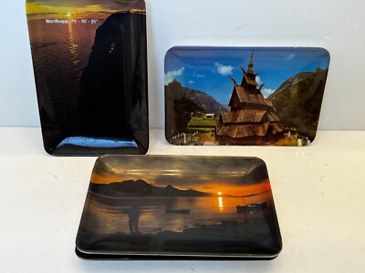 Vintage Mittet Trinket Tray lot of 4 Melamine Trays from Norway 4''x6''