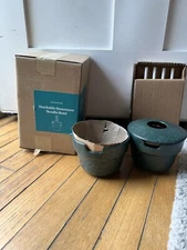 United By Blue Stoneware Stackable Noodle Bowl Set Pine Set Of 2 W/Chopsticks