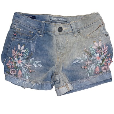 Young Girls Size 5 Vigoss Jean Shorts Floral Pink Aqua Green Vg Condition Ebay