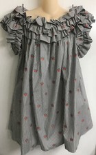 Alexander Mcqueen Short Sleeveless Cotton Dress Black/White Stripe  RuffleNwt 42