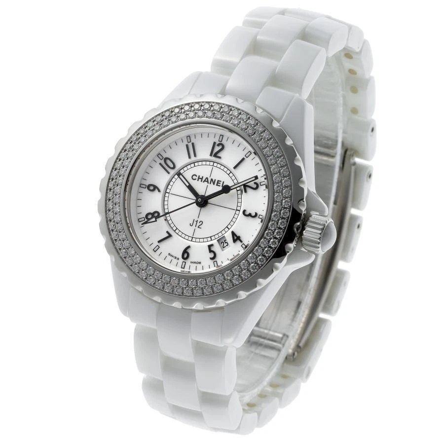 CHANEL J12 33mm H0969 Quartz White Dial Diamond Ceramic Womens Watch