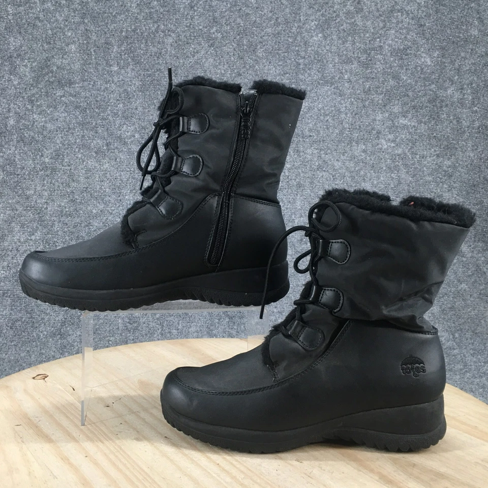 Botas de nieve de invierno Totes para mujer 9M Corrinne negras imitación cuero cremallera imitación piel cuña Foto 2 de 4