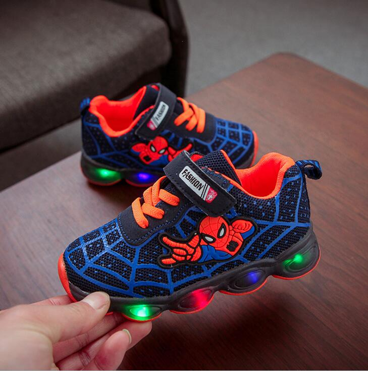 8,Red Light LED Kids Shoes Luminous Sneakers Trainers Boys Girls Babies New Spiderman