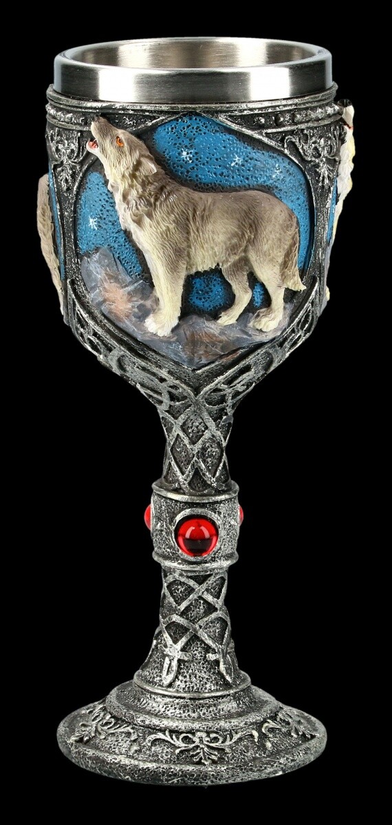 Fantasy Chalice - Lone Wolf Howling - Wine Goblet Drinking Cup Table Decoration