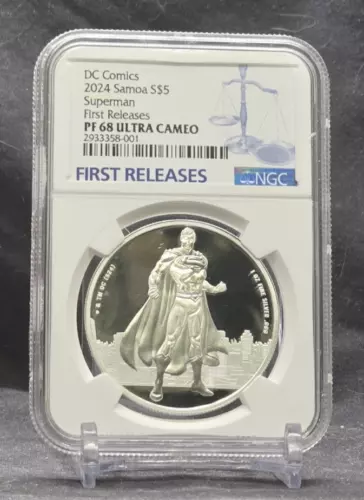 2024 SAMOA $5 DC COMICS JUSTICE LEAGUE - SUPERMAN NGC PF68 UC FR 999 SILVER COIN