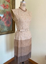 Vintage 60s Copper Bronze Ombre L'Aiglon Designer Dress Back Bow Belt