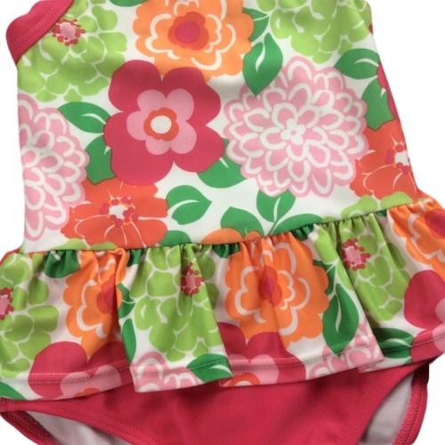 Gymboree Girls Swimsuit One Piece Size 18-24 Months Floral Ruffle Pink Green - Picture 2 of 8