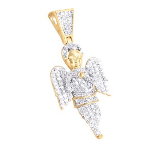 Authentic Cherub Angel 3D Pendant Cubic Zirconia 14K Yellow Gold Plated Sterling Silver