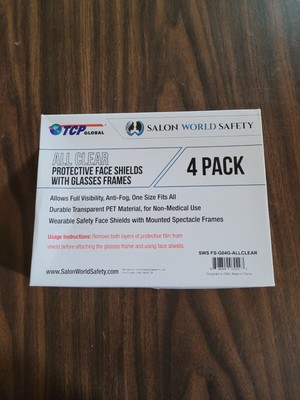 All Clear Protective Face Shields W/ Glasses Frames 4 Pack