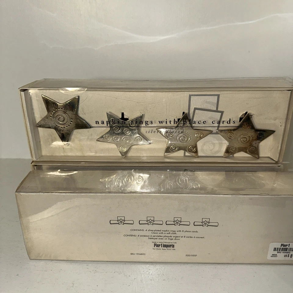 (3) Pier One Star 4 servilleteros anillos coloca tarjeteros placa de plata maciza 2,5”D Foto 3 de 3