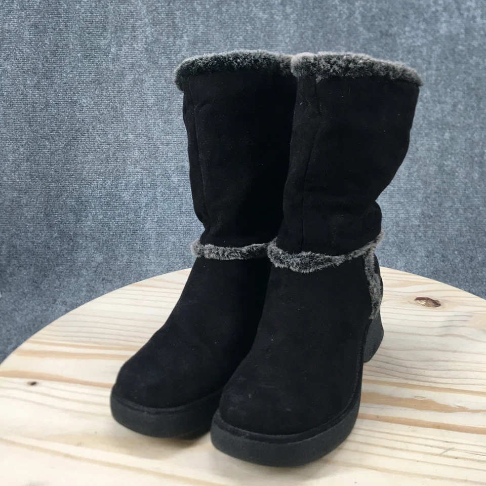 Botas de neve femininas de inverno 9 camurça preta sem limites cunha pele sintética - Imagem 4 de 4