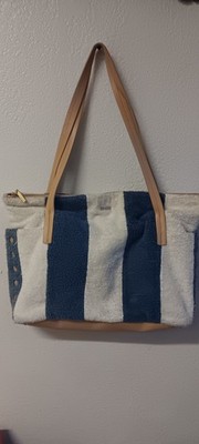 Hammitt Addie Large Terry Cloth And Pebble Leather Cabana Stripe Tote Bag