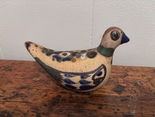 Vintage Tonala Mexican Pottery 6” Bird Hand Painted Folk Art Signed