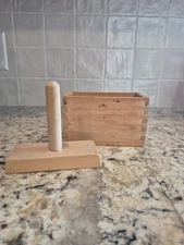 Antique Rectangle Butter Press Wood Mold Dovetail Rustic Farmhouse Kitchen Decor