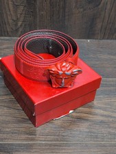 Gianni Versace Belt Medusa Red Leather Red Buckle -Overall Length 42" - Used