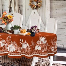 Oval Fall Tablecloth,OrangeThanksgiving Autumn Harvest Pumpkin Sunflower Mapl...