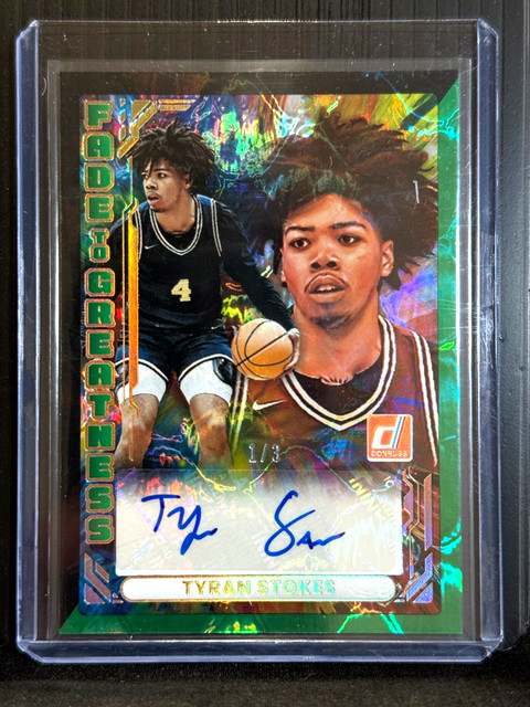 Tyran Stokes 2025-26 Donruss Fade to Greatness Black Green Auto 1/3 'ebay 1/1'