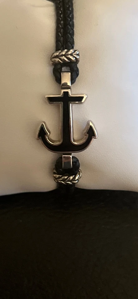 David Yurman Maritime Anchor Station Black Leather Bracelet with Black Onyx 7.5 - Image 3 of 4