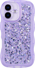 for Iphone 17 Case 6.3", Cute Curly Wavy Design with Glitter Sequins,Luxury Aest