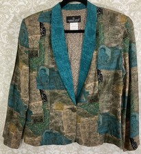 Vintage 90s CAROLE LITTLE Women  s Blazer 6 Petite 6P Artsy Print Long Slvs