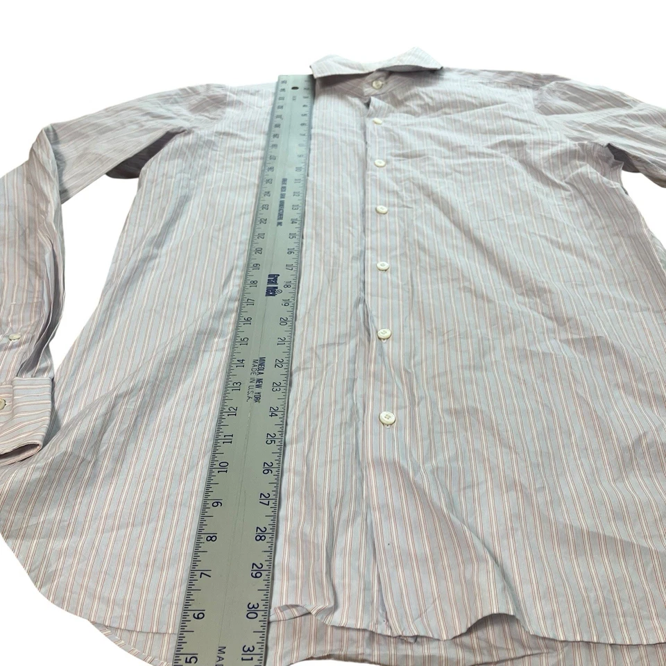 Camisa de vestir Finamore Napoli para hombre 16/41 azul a rayas abotonadas Italia naranja Foto 3 de 4