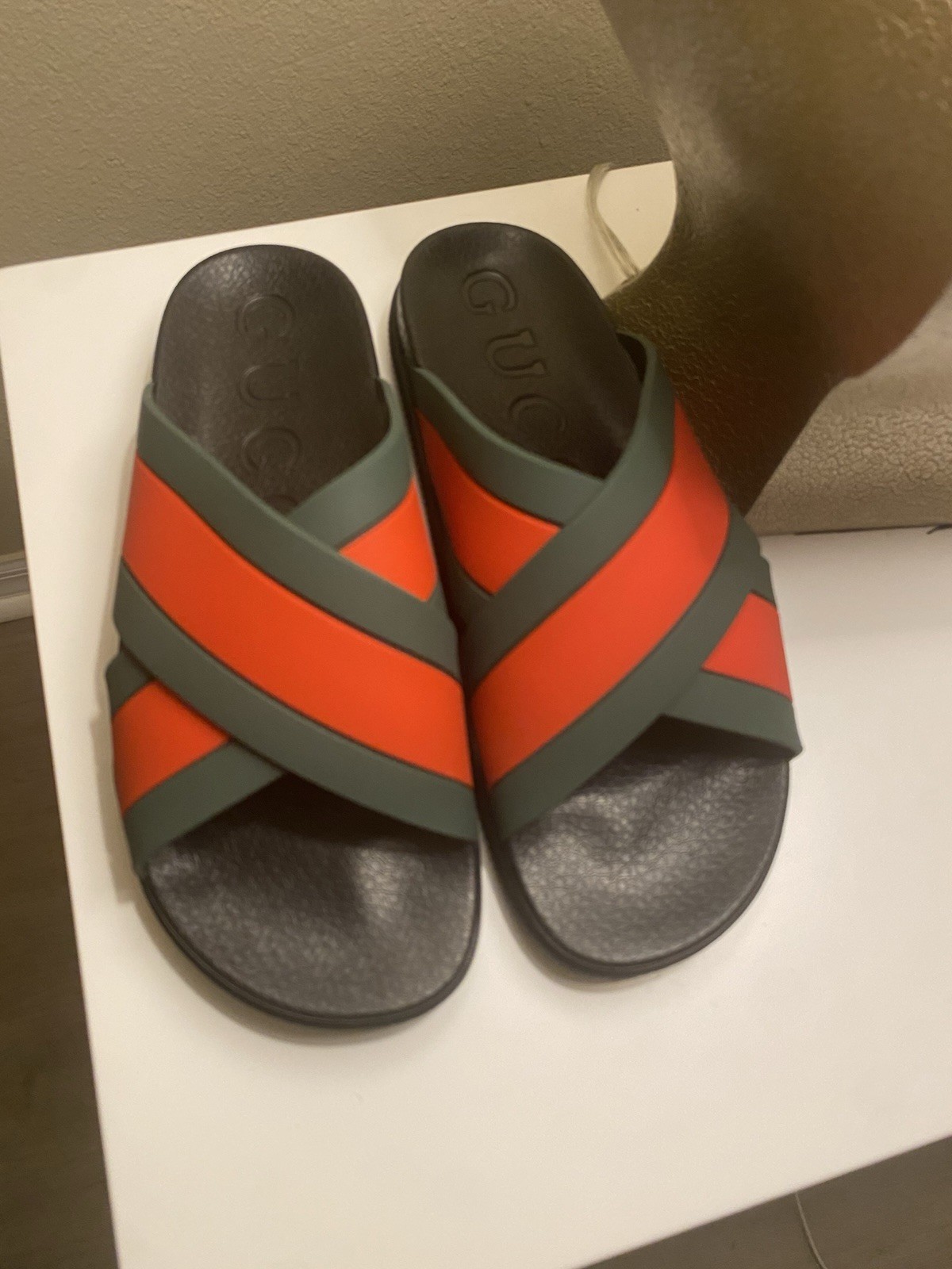 Gucci Rubber Web Criss  Cross Slides Size 42/9.5