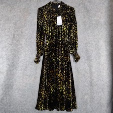 The Fold Dress Size UK 10 Black Yellow Midi Velour Silk Blend Belted Velvet New