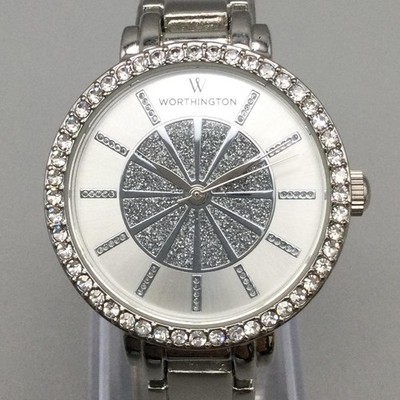 Worthington Womens Watch 32mm Silver Tone Crystal Bezel New Battery 6.25''
