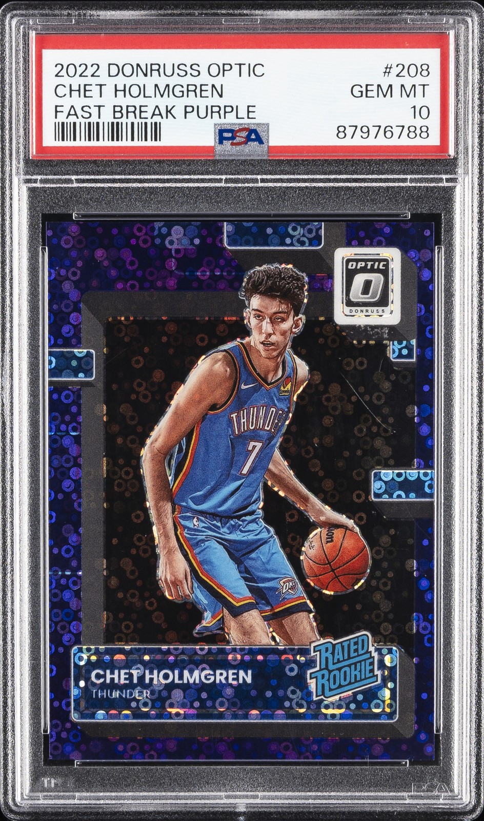 2022 PANINI DONRUSS OPTIC FAST BREAK PURPLE #208 CHET HOLMGREN 65/99 PSA 10
