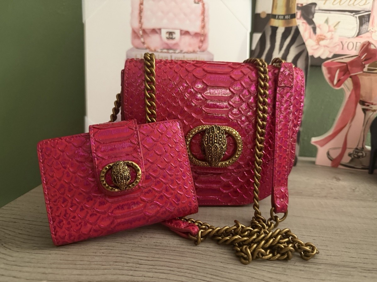 Kurt Geiger Fuchsia Snake-Embossed Wallet and Belt with Antique Gold Hardware chelsea-fold-wallet-fushia-  main image 2