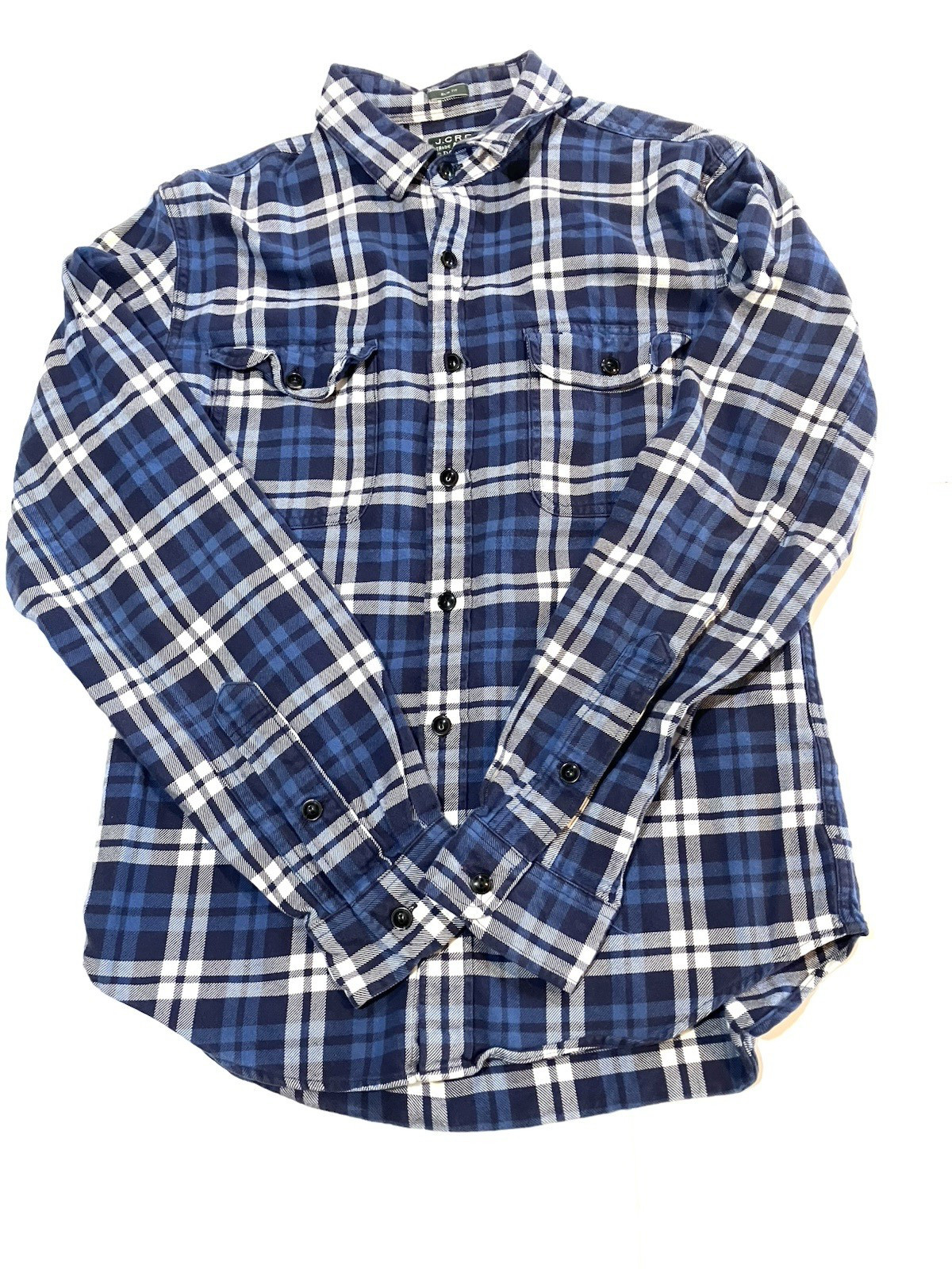 J Crew Sporting Goods Shirt Mens Size M Blue Plaid Flannel Long Sleeve Button Up