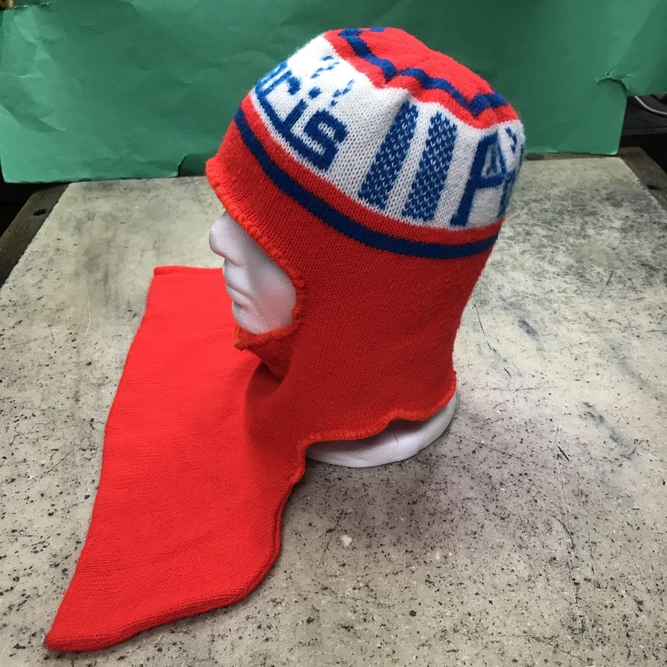 De colección Polaris Moto de Nieve Máscara Facial Rojo/Naranja Azul Blanco Invierno Sombrero Esquí Acrílico EE. UU. Foto 4 de 4