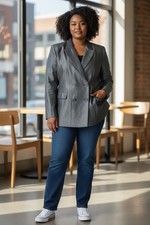 Linda Allard Ellen Tracy Charcoal Gray Wool Blend Double Breasted Blazer 16