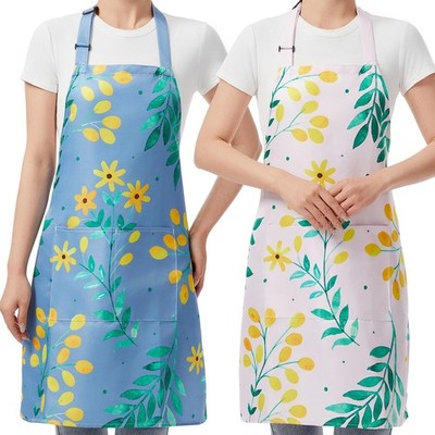 2 PCS Floral Waterproof Adjustable Womens Apron With Pocket Kitchen Salon Work