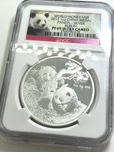 2013 World Money Fair 1oz Silver China Medal Panda PF69 Berlin Ultra Cameo NGC