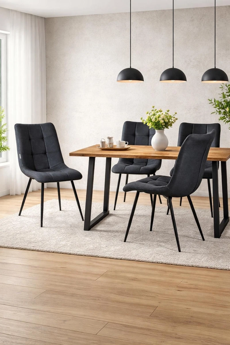 Esszimmerstuhl 4er Set gepolstert Stoff Stahlbeine bequem modern 50cm Sitzhöhe