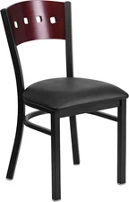 HERCULES Series Black 4 Square Back Metal Restaurant Chair - Mahogany Wood Back,