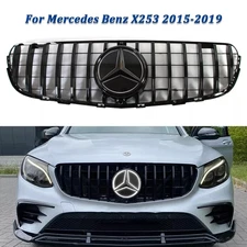 Gloss Black Front Grille Grill For Mercedes Benz X253 GLC300 2016-19 W/LED Star